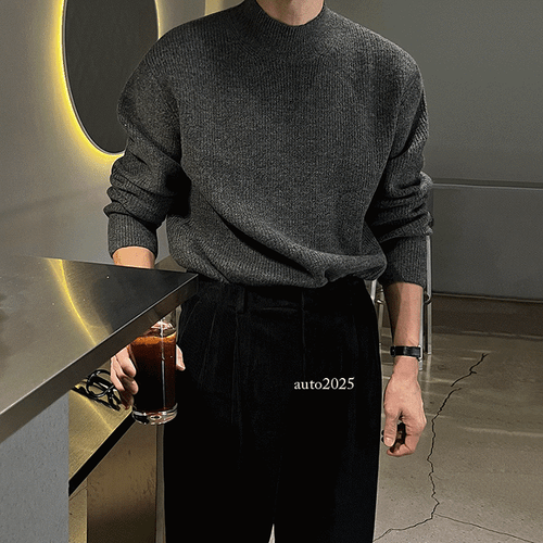 Half Turtleneck Pullover Men Winter Warm Korean Trendy Casual Sweater Loose Tops - Picture 6 of 28