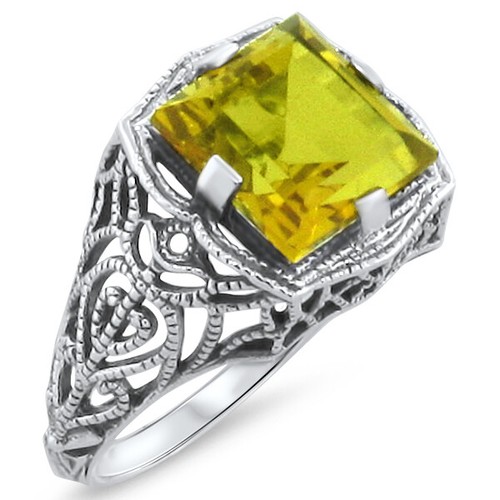 DECO ANTIQUE STYLE 925 STERLING SILVER 3 CARAT LAB-CREATED CITRINE RING 345z - 第 1/3 張圖片