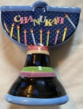 Rite Lite LTD Festive Chanukah Hanukkah Ceramic Hans Painted 4 1/4” Menorah