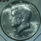 1966-P Kennedy Half Dollar - SMS TYPE 2 SILVER CLAD - 40% SILVER - GEM BU - #5