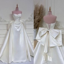 Satin Wedding Dresses Gowns with Back Bow A-line Off-shoulder Princess Dresses
