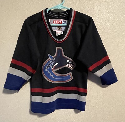 Vtg Vancouver Canucks CCM NHL Orca Whale Child Small Hockey Jersey