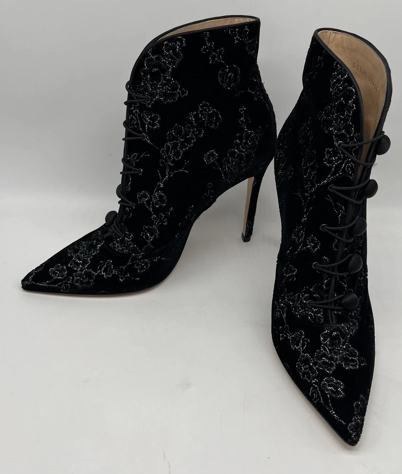 Gianvito Rossi $1175 Embroidered Silk/Crepe Satin Empress Velvet Booties sz 39 - Image 4 of 4