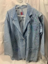 Women’s Sunbelt Jacket Womens Medium Blue Denim Jean Coat Studded Euc