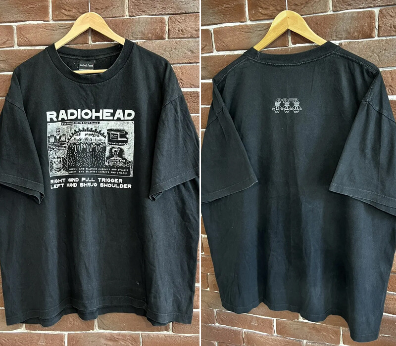 00s Radiohead Kid A Tour T shirt Rock Band 2 side black tee Reprint NH12787