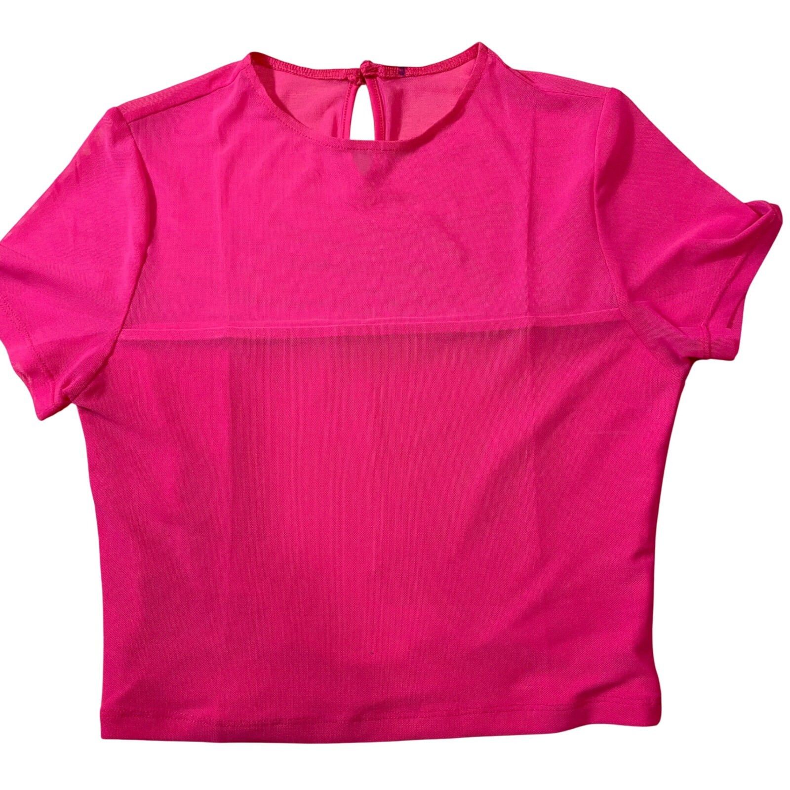 Mesh Top Hot Pink See Through Short Sleeve Trendy Blouse Women's Size Medium