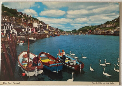 West Looe, Cornwall Boote Vintage John Hinde 1984 Postkarte Poststempel The Lizard