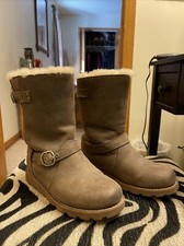 Ugg Australia Noira 1001733 Brown Waterproof Leather Boots Buckles Size 37 6 