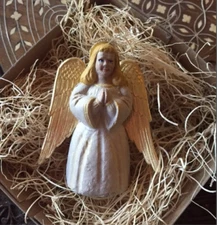 New 3D Dresden Paper Ornament Blonde Angel w Wings n Halo  Christmas Tree Deco
