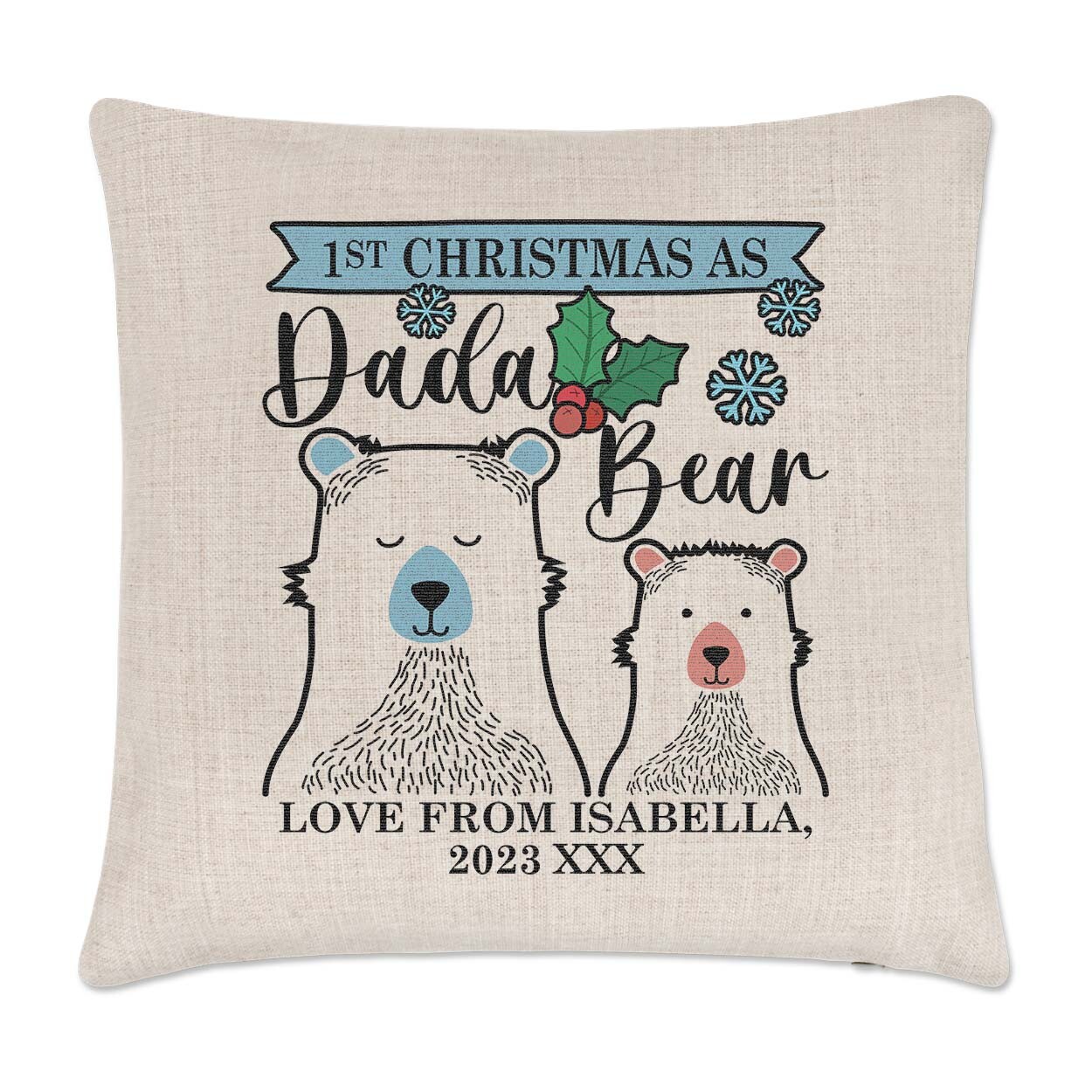 Personalised First Christmas As Dada Bear Cushion Cover Pillow Dad Fathers Day
