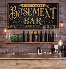 Basement Bar and Lounge printed Metal Sign, Personalized Last Name Metal Sign