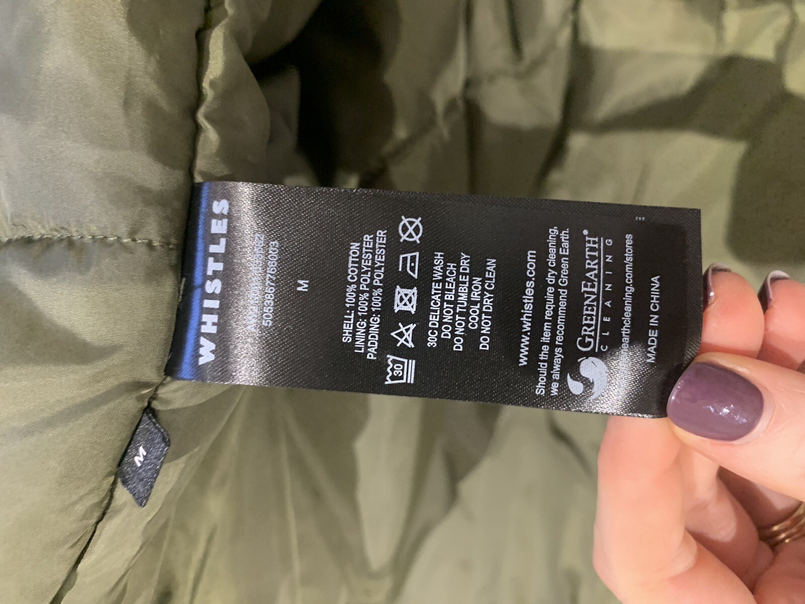 Whistles Sophia padded casual coat Parka khaki Olive size M BNWT eBay