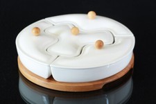 9-tlg. Bambus Dipschalen Set Schalen aus Porzellan mit Deckel Servierschalenset