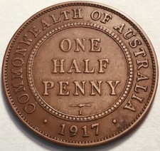 AUSTRALIA - George V - WW I - 1/2 - Half Penny - 1917 (c) I - Calcutta -  KM-2