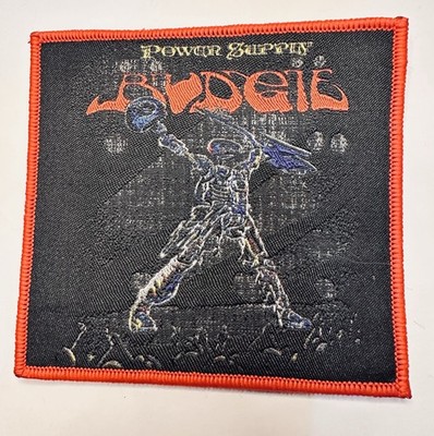 BUDGIE, POWER SUPPLY, RED BORDER, 4X4 INCHES, WOVEN PATCH