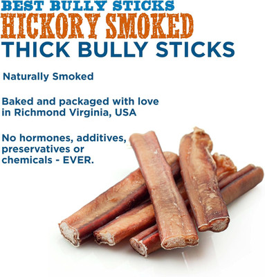 Hickory Smoked Thick 6 Inch Bully Sticks - 5 Count (Pack of 1) - Natural, Grain