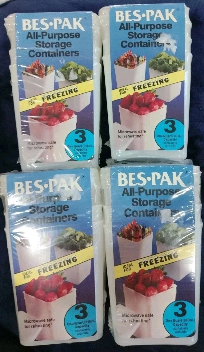 12 Bes Pak Freezer & Storage Containers 1 Quart Containers Pack NEW Vintage USA
