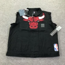 Chicago Bulls Vest Mens Large Black NBA Basketball Sleeveless Denim Jacket