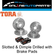 Front+Rear Slotted+Drilled Disc Rotors + Pads for Commodore VT VX VU VY VZ Brake