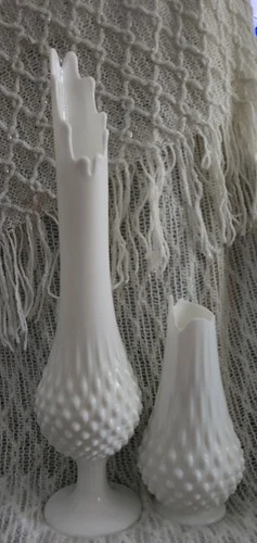 Vintage All 1 of A Kind FENTON HOBNAIL Milk Glass 16" with An 8" Vase Set