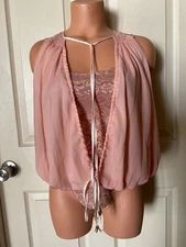 Pink Teddy Bodysuit Lingerie  Sheer Chiffon Lace Nightie Teddy Sz. Small