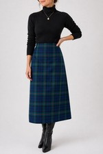 Vintage 70s Pendleton Midi Skirt Virgin Wool Plaid Tartan Green Navy Women  s 10