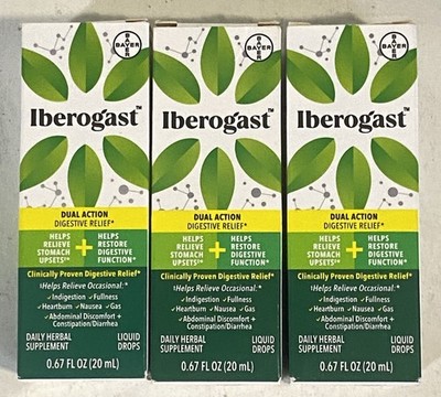Iberogast Dual Action Digestive Relief Liquid Drops .67oz  20ml x3 Exp 03/2027
