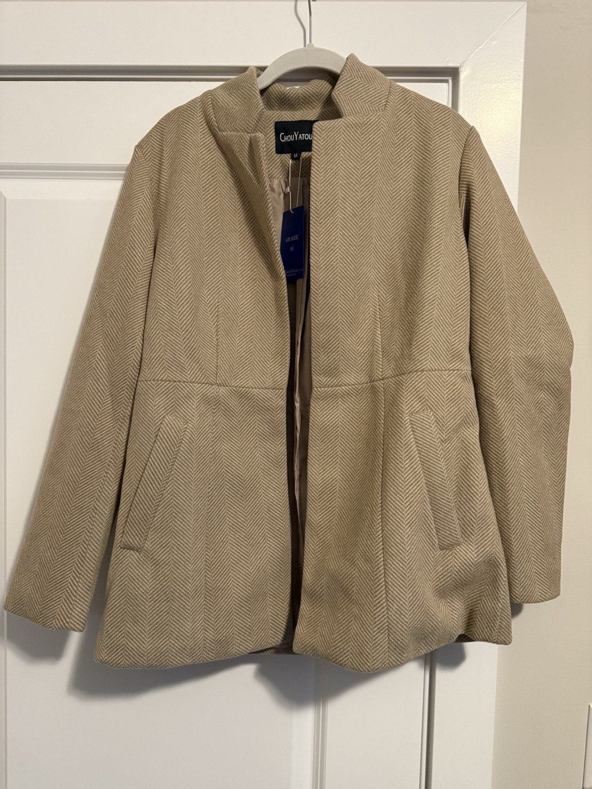Chouyatou Women&rsquo;s No Closure Jacket-Beige-Medium-New With 