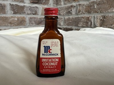 Vintage 1976 McCormick Imitation Coconut Extract Amber Glass Bottle Movie Prop