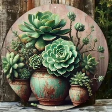 Modern Retro Succulent Plant Round Aluminum Hanging Decor Indoor Outdoor