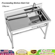 Commercial Kitchen Sink Prep Table w/ Faucet Stainless Steel Single Compartment