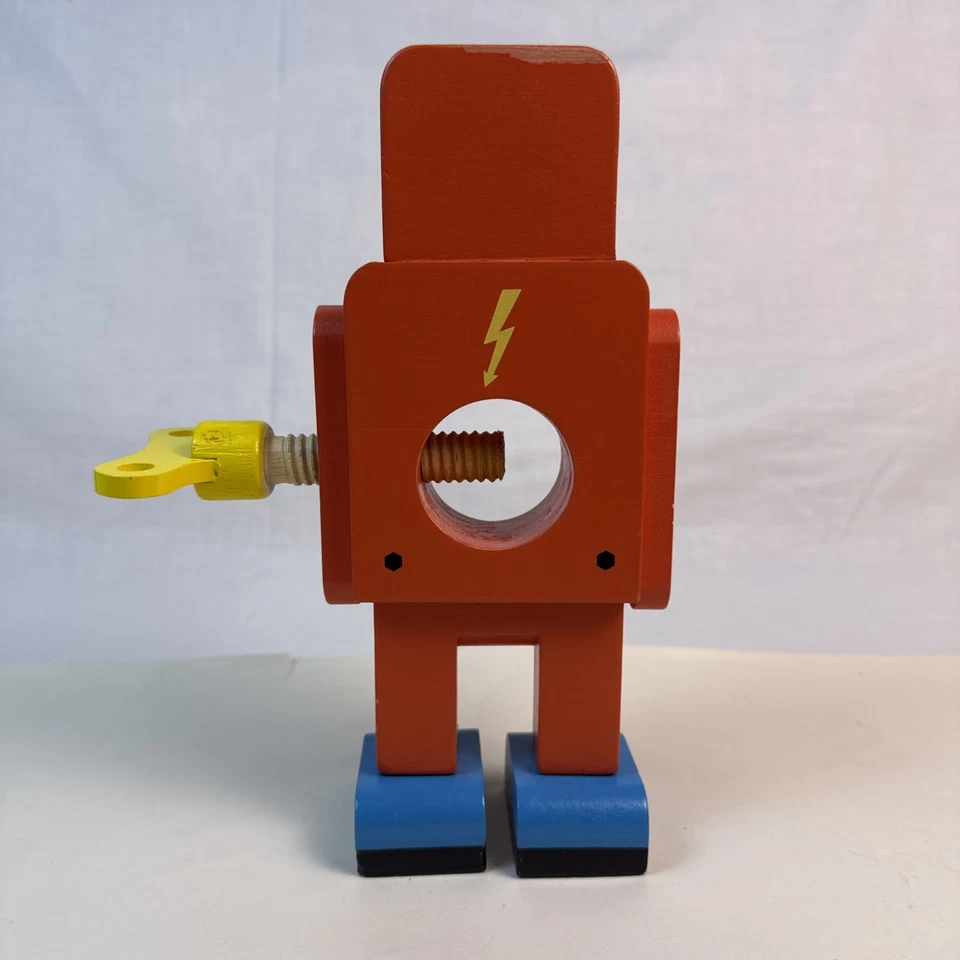 Retro Wooden Orange Robot Nut Cracker Twist Key By Suck UK. 8.5” Tall - Image 3 of 4