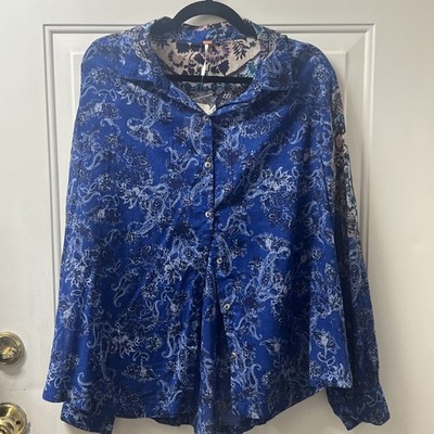 NWT FREE PEOPLE ROSE BUD BLOUSE Long Sleeve Parsey Shirt Sz M