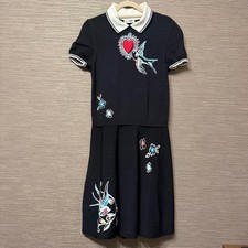 Valentino Heart Embroidery Short Sleeve Knit Dress Xs Black