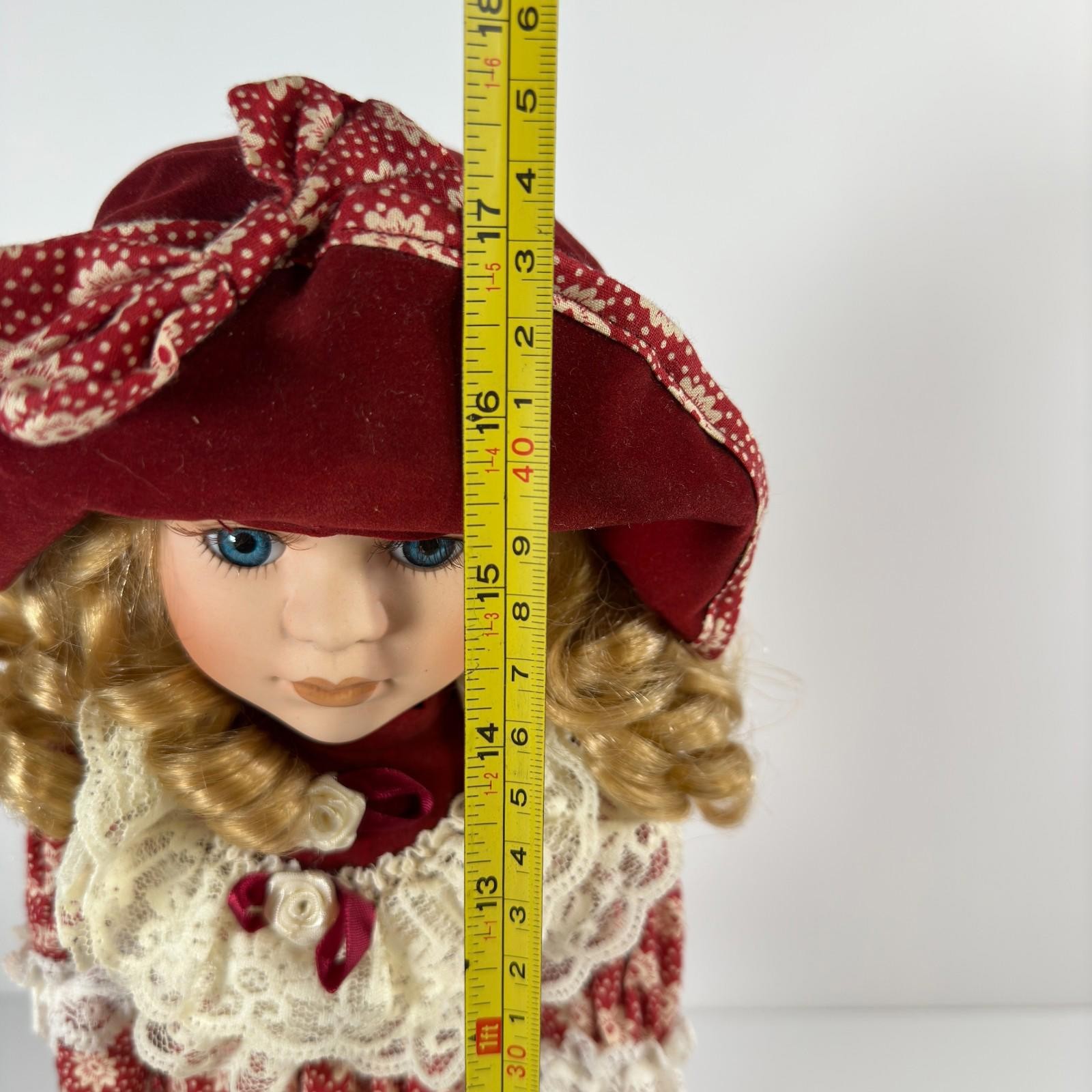 Rare Collectable Leonardo Karin Porcelain Soft Body Doll On Stand W Red Dress image 6