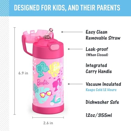 THERMOS FUNTAINER 12OZ KIDS WATER BOTTLE INSULATED STAINLESS STRAW - PINK/MULTI - Image 3 of 4