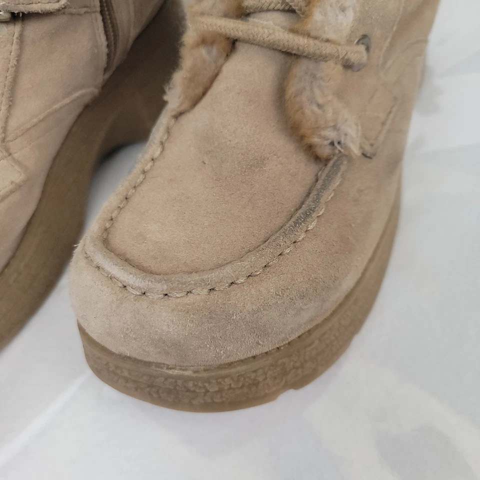 Botas de Combate Report Neely De Colección Talla 8 Gamuza Taupe Borde de Piel Sintética Cuero Superior Foto 4 de 4