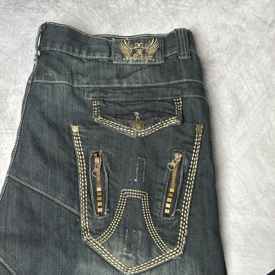 Pantalones de mezclilla Y2K Fusai para hombre 38 lavado oscuro rectos de diseñador bolsillo con cremallera Foto 2 de 4