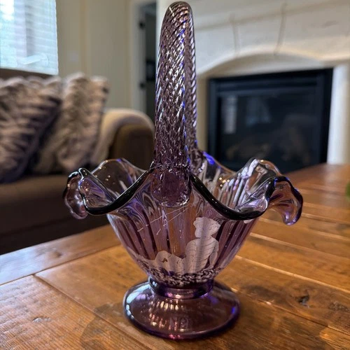 Fenton Art Glass Lavender Basket Signed by the artist & Entire Fenton Family