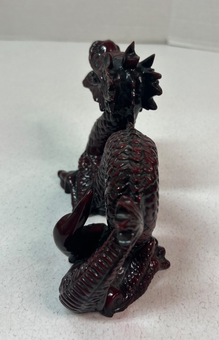 Vintage Chinese Red Resin Dragon Figure Asian Oriental 5" x 8" Figurine Decor