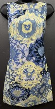 Talbots Dress 2P Blue Yellow Floral Paisley Cotton Preppy Coastal Cottage Chic