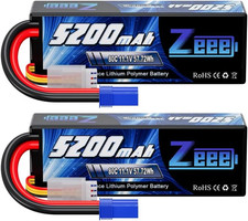 Paquete de 2 baterías Zeee 3S Lipo 5200 mAh 11,1 V 80 C estuche rígido RC conector Lipo EC5