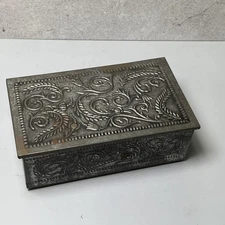 VTG  Chocolate Metal Antique Candy Tin Box Hinged Lid Farmhouse Rustic Storage