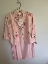 NWT Talbots 100% Silk Sheath Dress And Jacket Set Ballet Pink Floral Size 12P