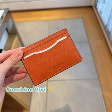 NWT Coach Card Case With Money Clip In Crossgrain leather cdc79 SV/Spice Orange