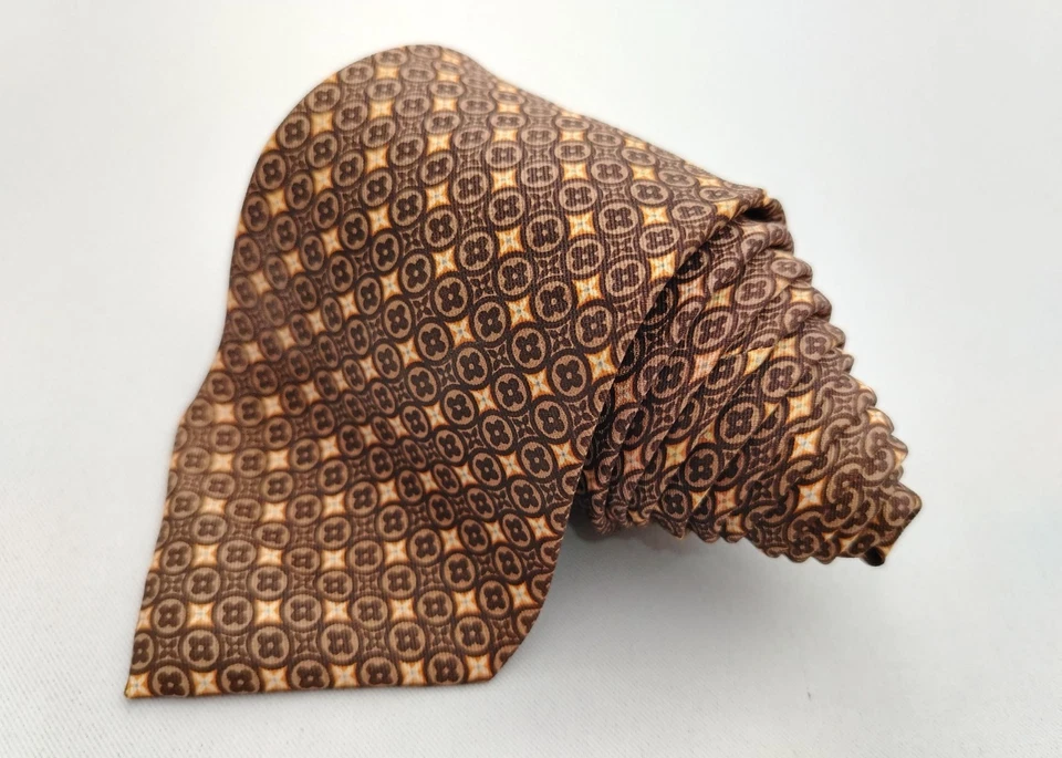 Corbata Louis Vuitton LV Diseñador de Seda Lujo Patrón Monograma Lujo Corbata Marrón Foto 3 de 4