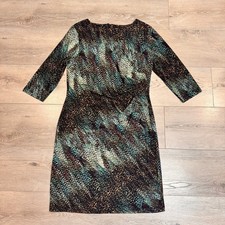 Cato Sheath Dress Size 12 Green Mixed Animal Print 3/4 Sleeve Twist Waist