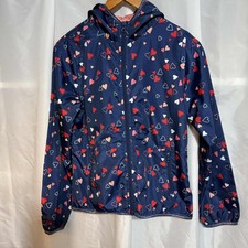 Joe Boxer Girls Hooded Windbreaker Rain Jacket Size 14 - 16 Blue with Hearts