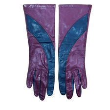 Ladies Vintage Anne Klein Aris Two-tone Leather Gloves 6.5 Berry Pink Navy Blue