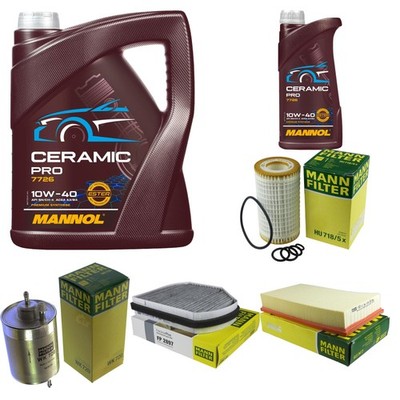 MANN Inspektionspaket 6L MANNOL Ceramic Pro 10W-40 für Mercedes-Benz E-Klasse